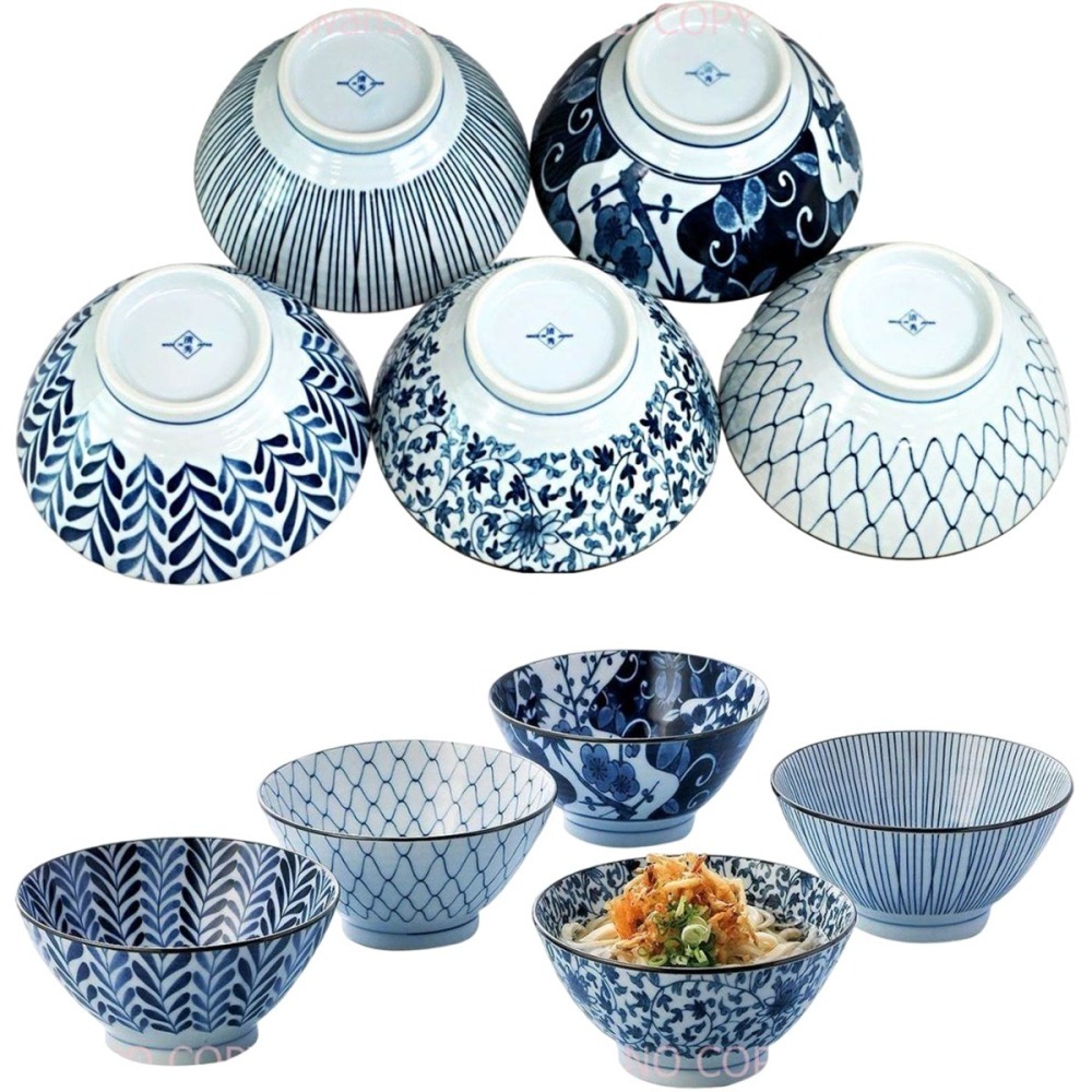 日本製 美濃燒 藍繪變 麵碗 大碗公 湯碗 拉麵碗 丼飯碗~五種花色-細節圖5