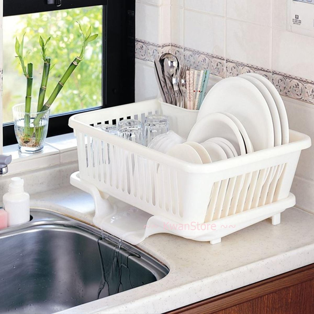 日本製 碗盤瀝水籃 水槽瀝水盤組 碗盤收納籃 置物盒 置物籃 瀝水架 碗盤杯子收納~附筷子架-細節圖2