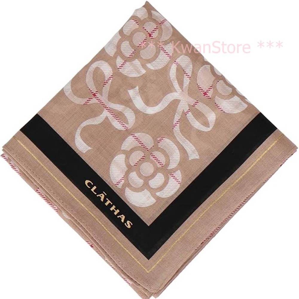 [53*53]日本製 CLATHAS山茶花 手帕 專櫃品牌 純棉手帕 領巾 絲巾 圍巾-規格圖6