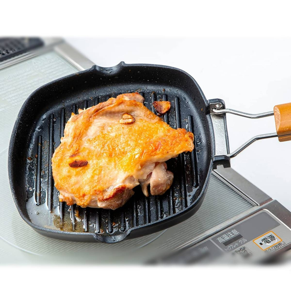 日本進口 谷口金屬 露營折疊烤盤 平底鍋 野營 燒烤攜帶方便 不沾鍋 煎盤~IH 瓦斯爐可-細節圖4