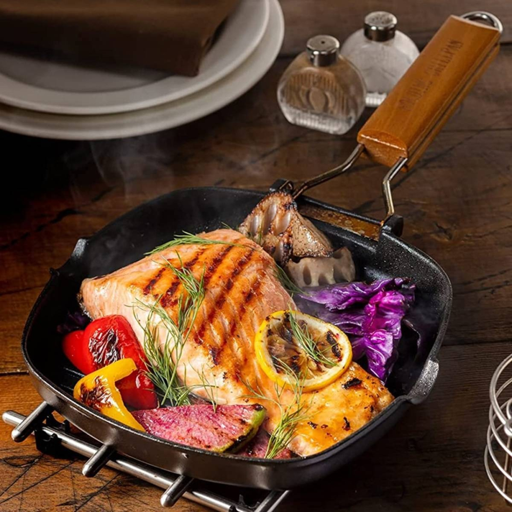 日本進口 谷口金屬 露營折疊烤盤 平底鍋 野營 燒烤攜帶方便 不沾鍋 煎盤~IH 瓦斯爐可-細節圖5