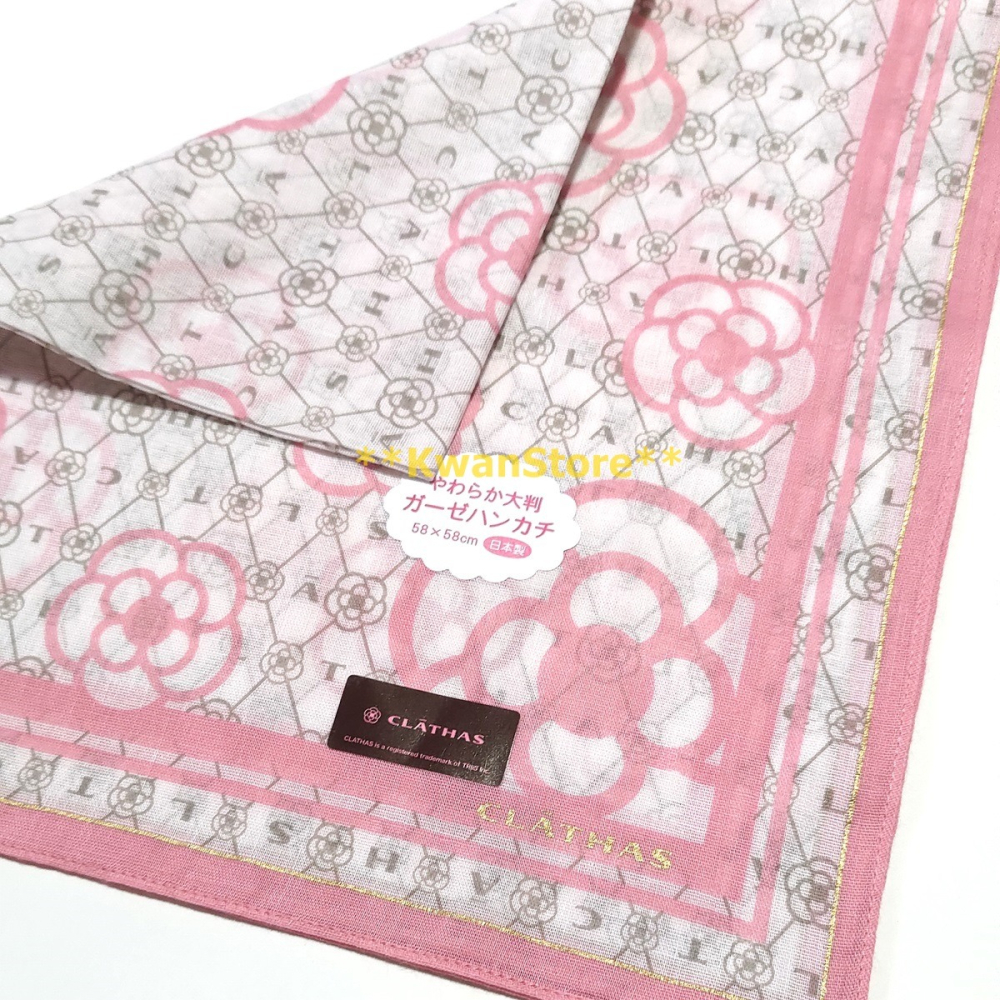 [58*58]日本製 CLATHAS山茶花 手帕 專櫃品牌 純棉手帕 大方巾 領巾 絲巾 圍巾-細節圖3