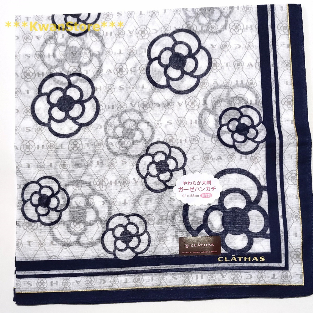 [58*58]日本製 CLATHAS山茶花 手帕 專櫃品牌 純棉手帕 大方巾 領巾 絲巾 圍巾-細節圖6