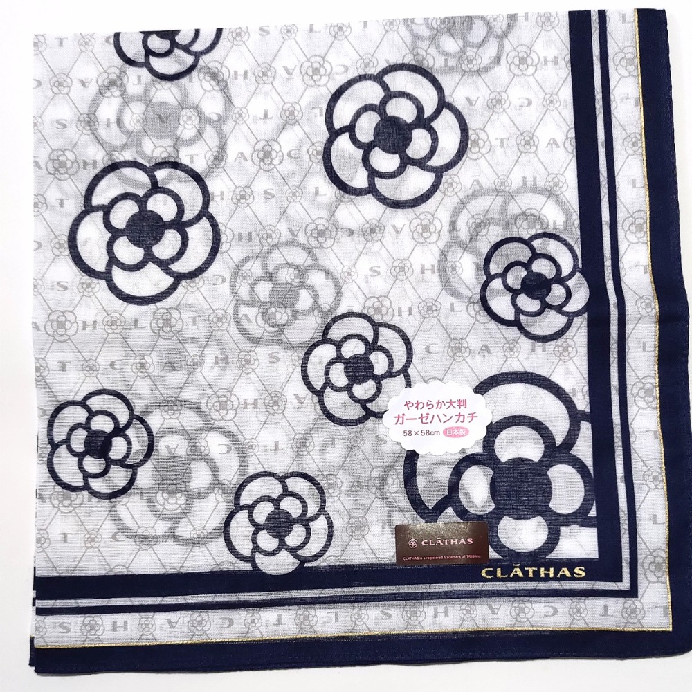 [58*58]日本製 CLATHAS山茶花 手帕 專櫃品牌 純棉手帕 大方巾 領巾 絲巾 圍巾-規格圖9