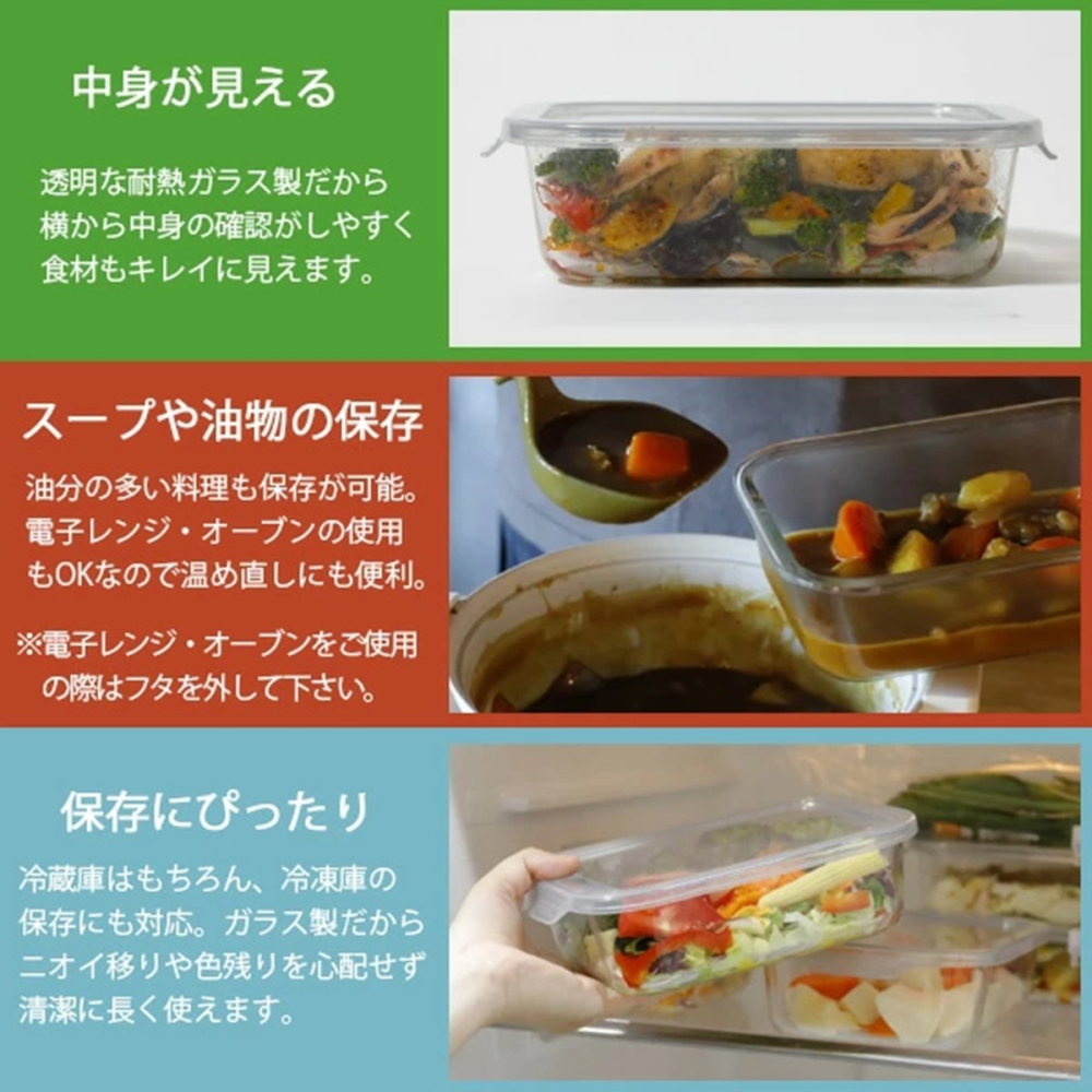 日本進口 CB耐熱玻璃三入保鮮盒 保存盒-細節圖10