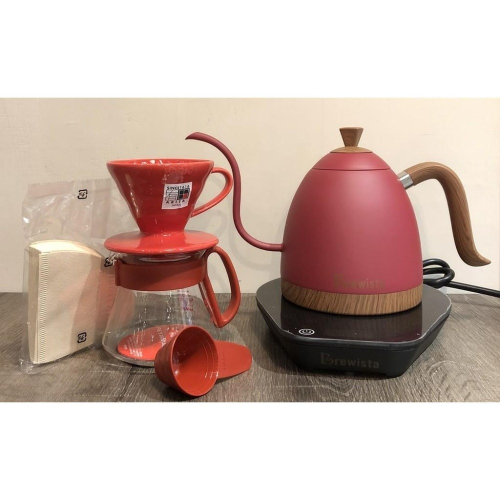 【贈咖啡豆半磅】Brewista 600ml 溫控壺+ HARIO V60紅色陶瓷濾杯咖啡壺組 360ml 特惠組合