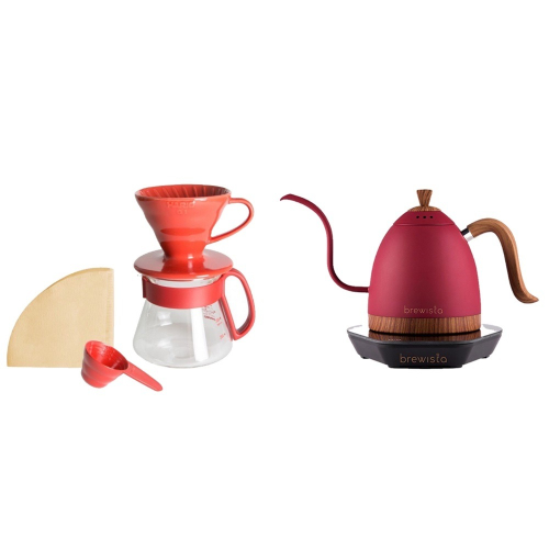 【贈咖啡豆半磅】Brewista 600ml 溫控壺+ HARIO V60紅色陶瓷濾杯咖啡壺組 360ml 特惠組合