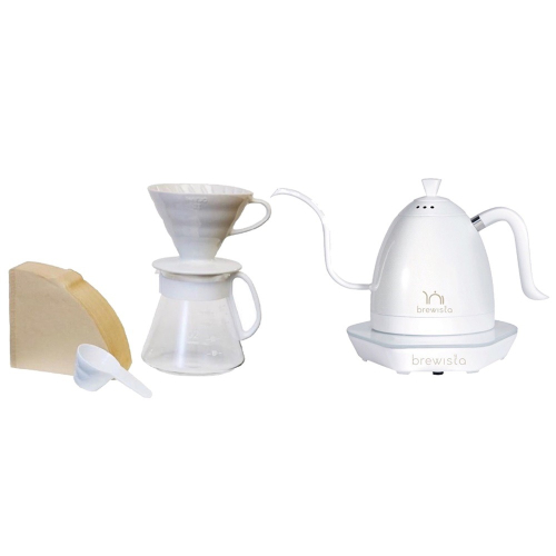 【贈咖啡豆半磅】Brewista 600ml 溫控壺+ HARIO V60白色 02 陶瓷濾杯咖啡壺組 特惠組合