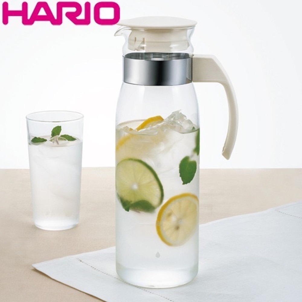 HARIO 冷水壺 冷熱兩用玻璃壺 1400ml 米白色/黑灰色 耐熱玻璃 日本製造 RPLN-14-OW-細節圖2