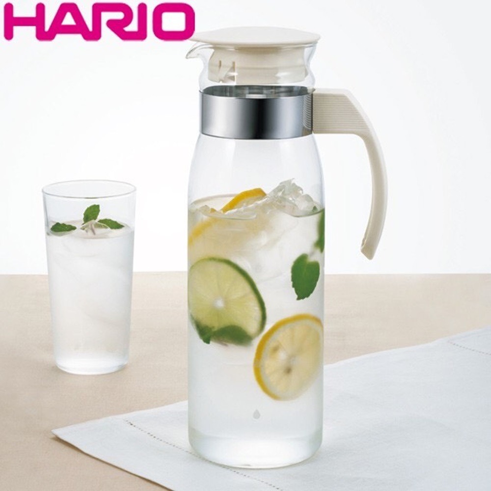 HARIO 冷水壺 冷熱兩用玻璃壺 1400ml 米白色/黑灰色 耐熱玻璃 日本製造 RPLN-14-OW『歐力咖啡』-細節圖2