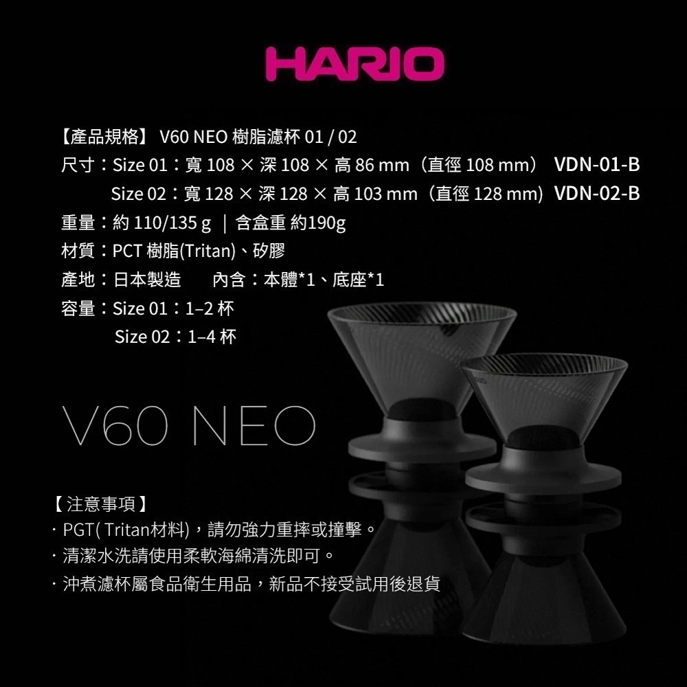 HARIO V60 NEO 樹脂濾杯 01/02 72條肋條 流速通暢 日本製造-細節圖11
