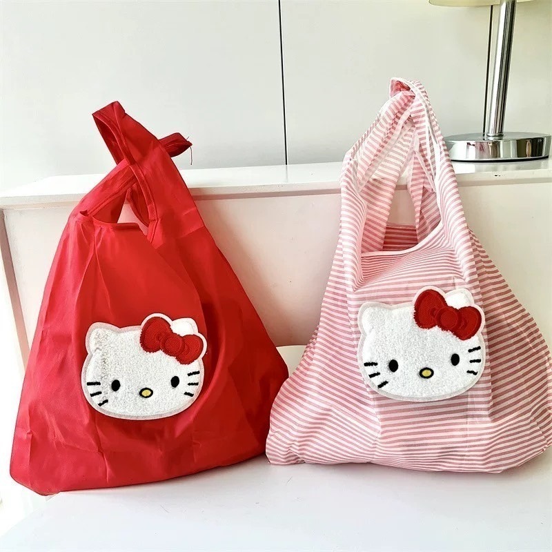 現貨 可愛卡通KT創意刺繡環保購物袋 折疊方便攜帶大容量 Hello kitty-規格圖2