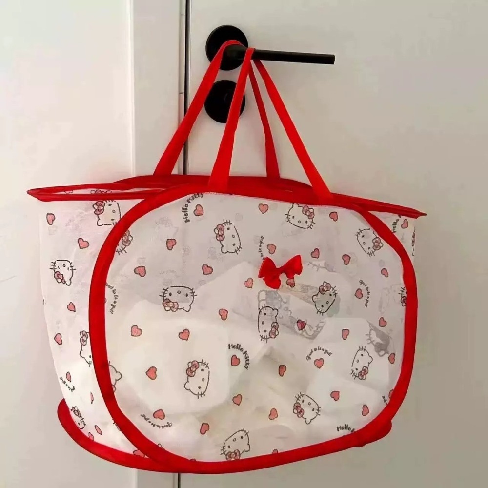 現貨 KT可摺疊收納網狀洗衣籃 ins可愛卡通 玩具收納-細節圖3