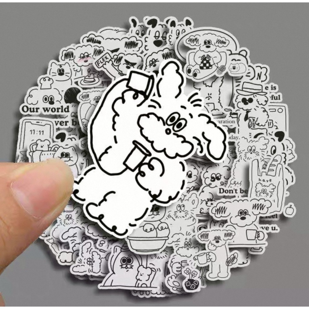 現貨 韓國可愛小狗線條貼紙 藍色笑臉綜合貼紙 簡約防水裝飾貼-細節圖2