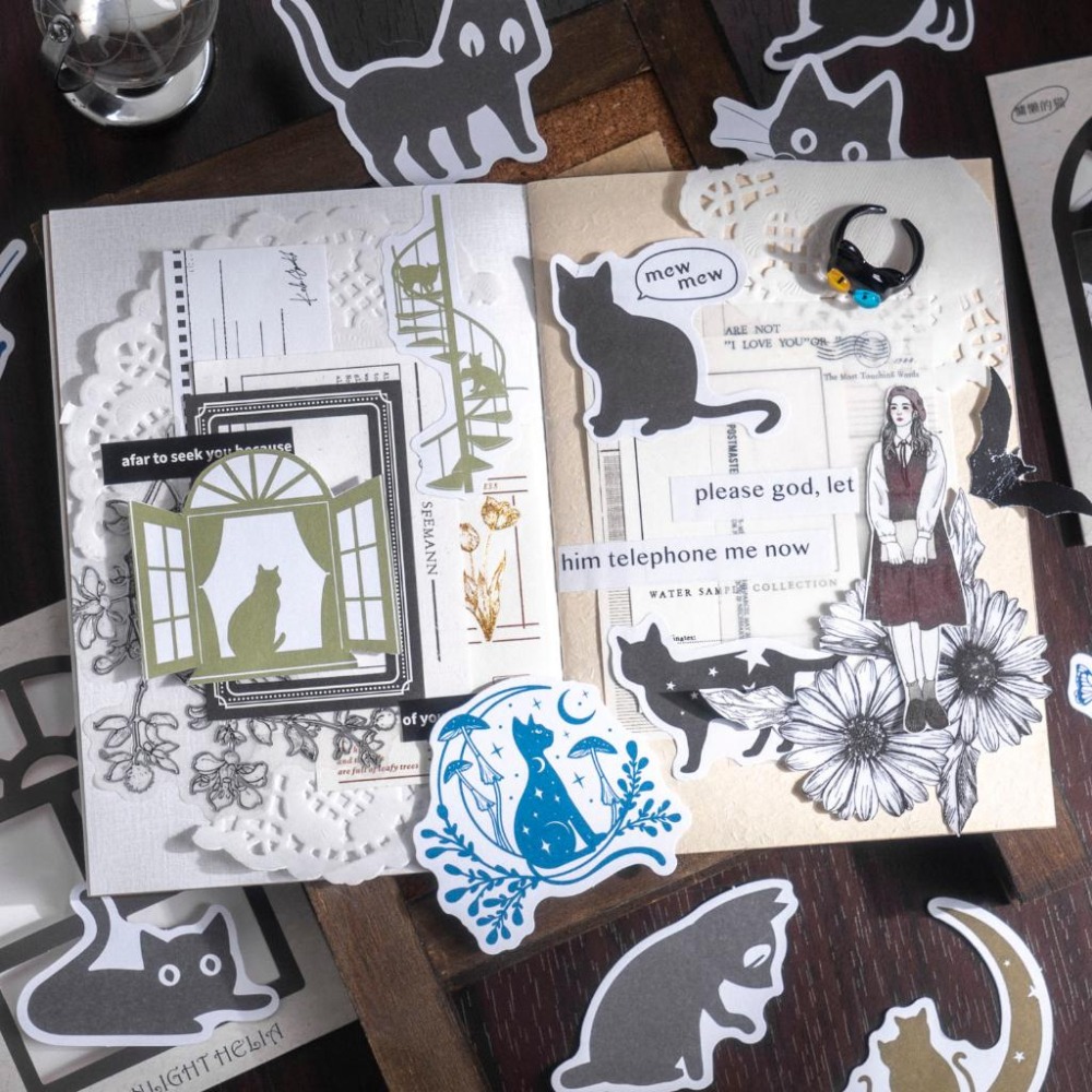 BON BON BONNIE🐰手帳素材 月光黑利亞系列貼紙 小黑貓咪素材貼-細節圖5