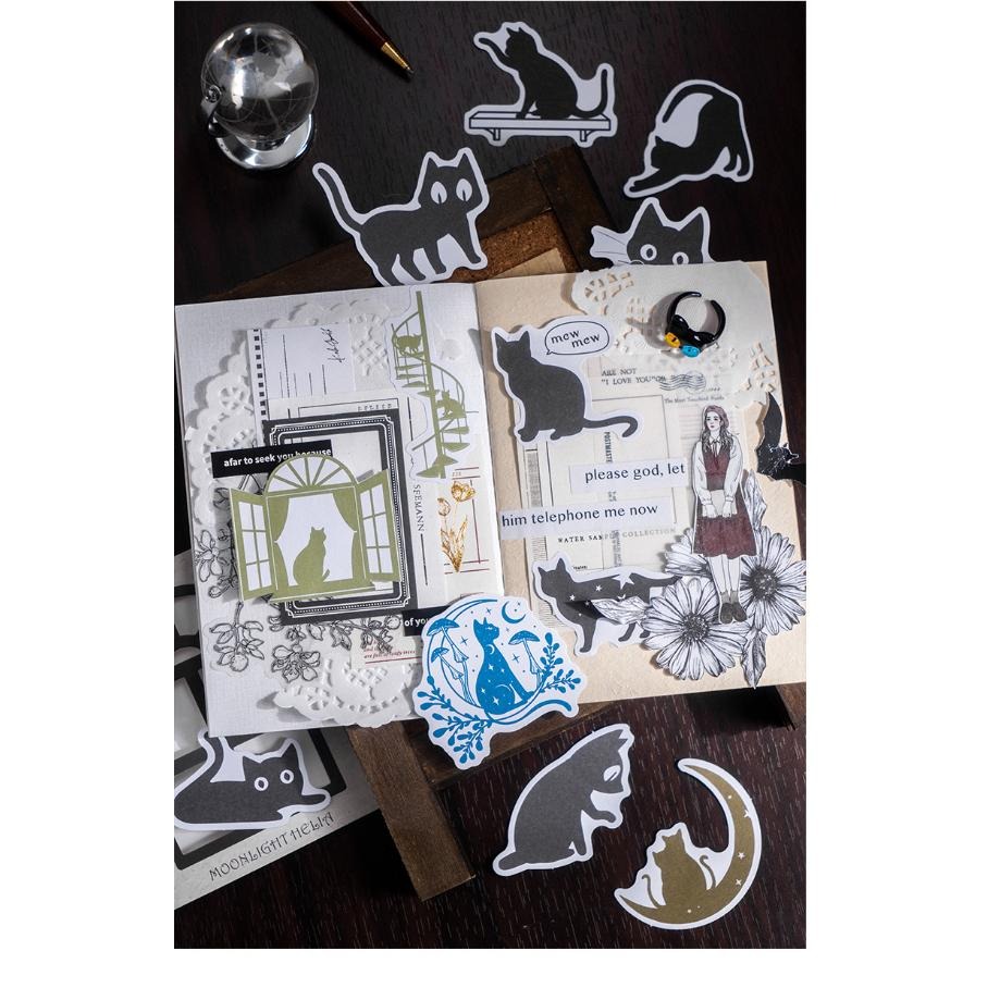 BON BON BONNIE🐰手帳素材 月光黑利亞系列貼紙 小黑貓咪素材貼-細節圖8