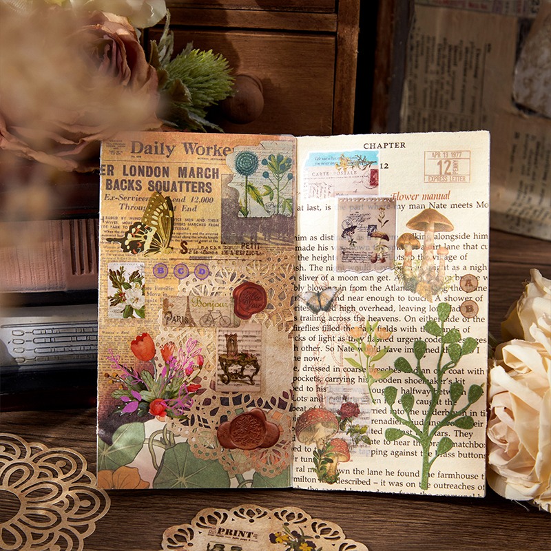 BON BON BONNIE🐰手帳素材 復古莊園系列禮盒裝貼紙 植物花卉100張入 BH0404-細節圖3