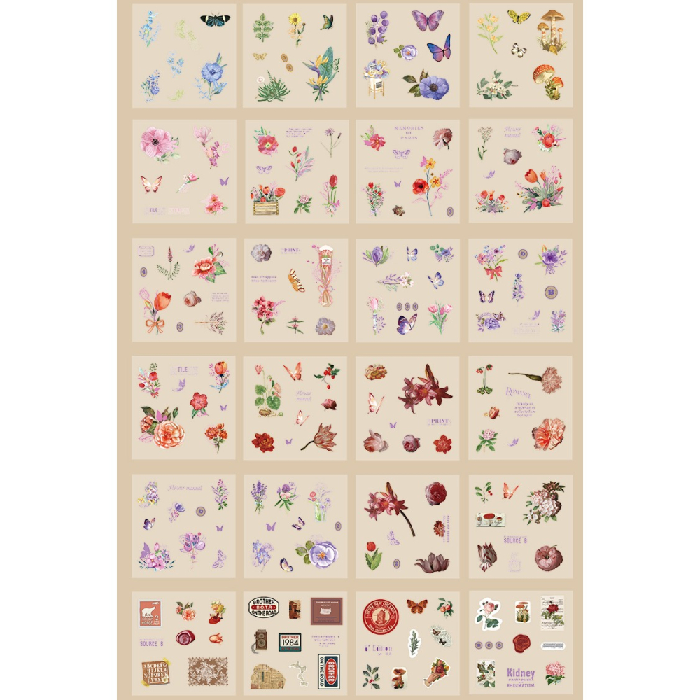 BON BON BONNIE🐰手帳素材 復古莊園系列禮盒裝貼紙 植物花卉100張入 BH0404-細節圖10