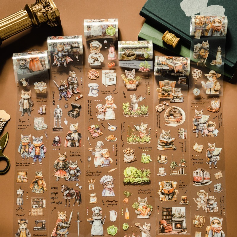 BON BON BONNIE🐰手帳素材 番茄醬少女 湯姆的百變生活系列 貓咪百變造型PET膠帶-細節圖2