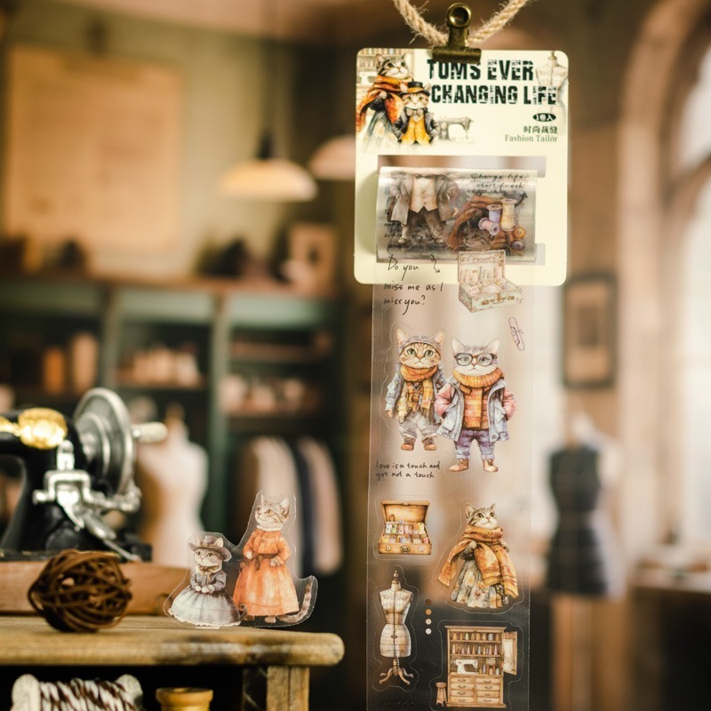 BON BON BONNIE🐰手帳素材 番茄醬少女 湯姆的百變生活系列 貓咪百變造型PET膠帶-細節圖4