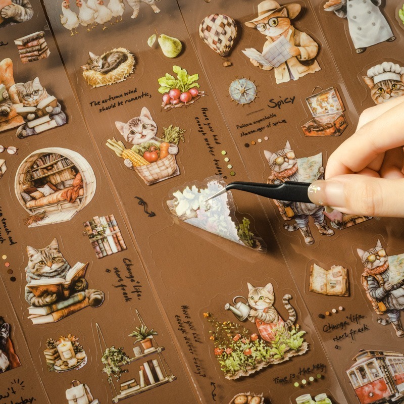 BON BON BONNIE🐰手帳素材 番茄醬少女 湯姆的百變生活系列 貓咪百變造型PET膠帶-細節圖7