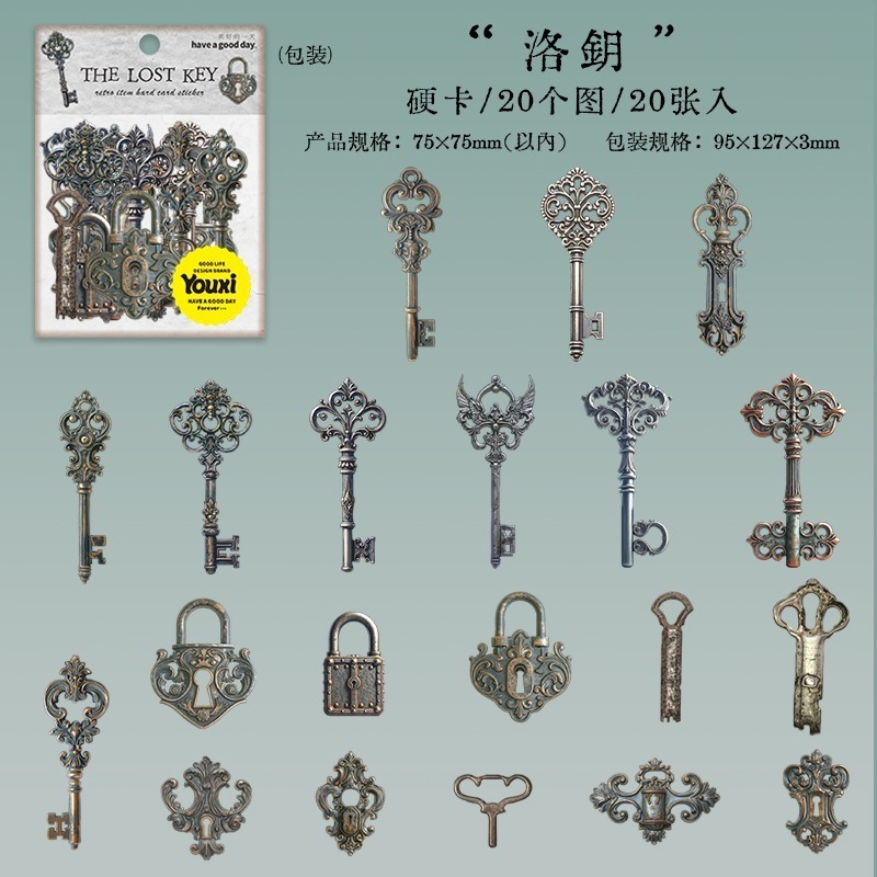 BON BON BONNIE🐰美好的一天 遺落的鑰匙系列 復古鑰匙硬卡貼紙-規格圖9