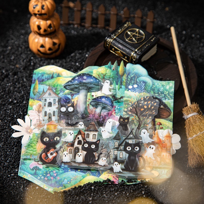 BON BON BONNIE🐰美好的一天 黑利亞小日記系列 貓咪黑貓神秘魔法萬聖節pet貼紙包-細節圖5