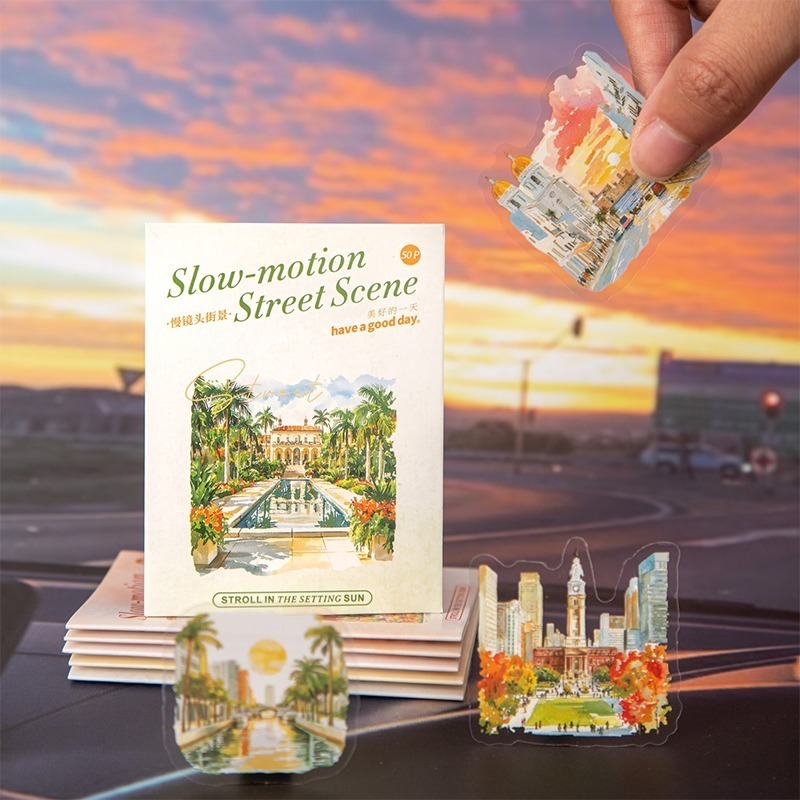 BON BON BONNIE🐰美好的一天 慢鏡頭街景系列 風景旅遊造景PET貼紙包-細節圖2