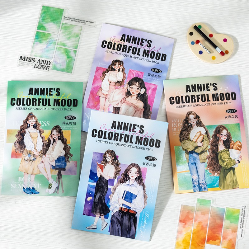 BON BON BONNIE🐰番茄醬少女 安妮的斑斕心情系列 人物水彩暈染分鏡PET貼紙-細節圖7