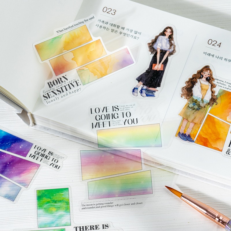 BON BON BONNIE🐰番茄醬少女 安妮的斑斕心情系列 人物水彩暈染分鏡PET貼紙-細節圖8