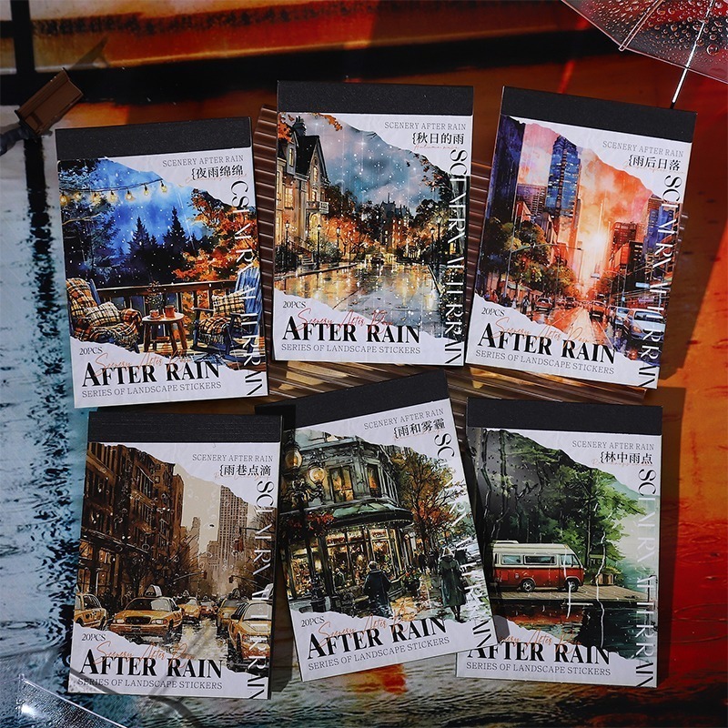 BONBONBONNIE🐰番茄醬少女貼紙本 雨後系列 下雨主題造景手賬高顏值素材裝飾 6款-細節圖7