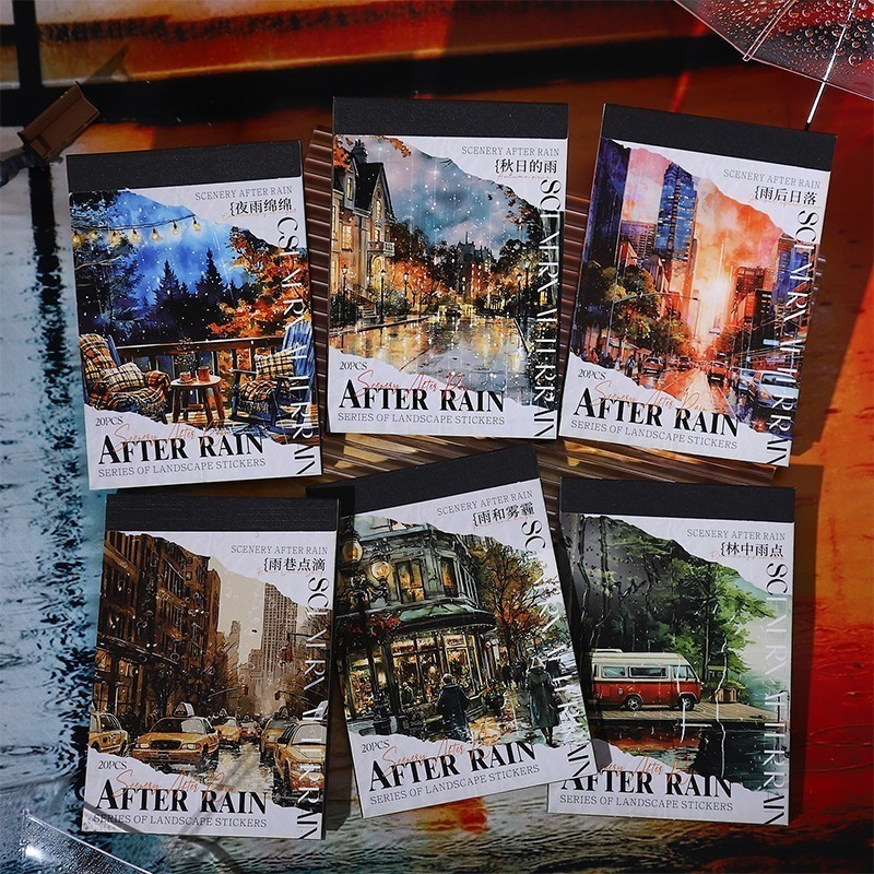 BONBONBONNIE🐰番茄醬少女貼紙本 雨後系列 下雨主題造景手賬高顏值素材裝飾 6款-細節圖7