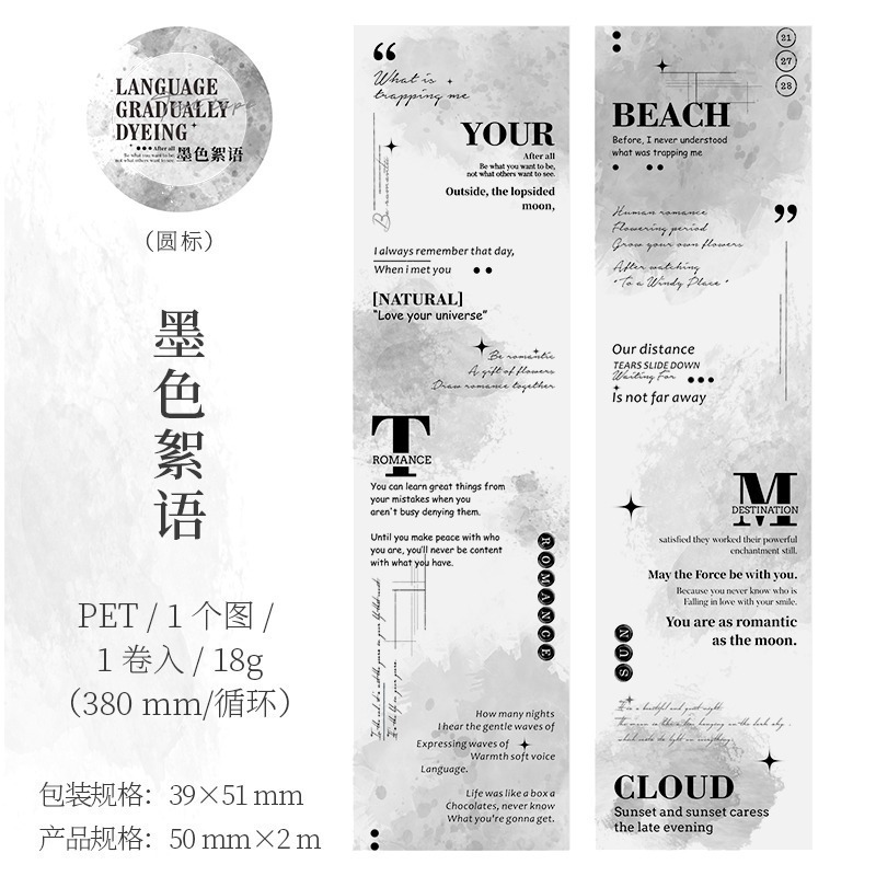 BONBONBONNIE🐰番茄醬少女 語絮漸染系列 暈染文字數字打底PET膠帶-規格圖7