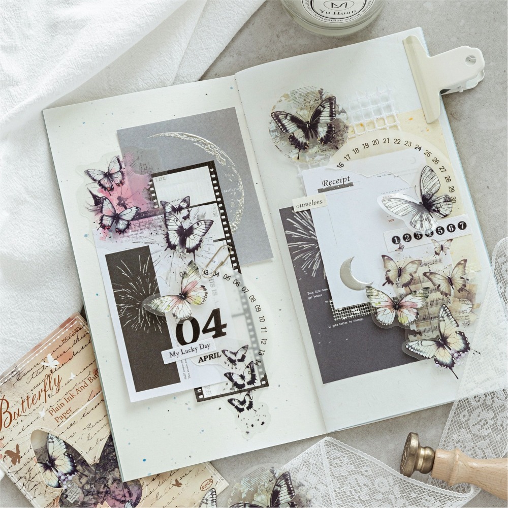 BONBONBONNIE🐰陌墨 彩墨蝴蝶圖鑑系列 蝴蝶PET貼紙-細節圖5