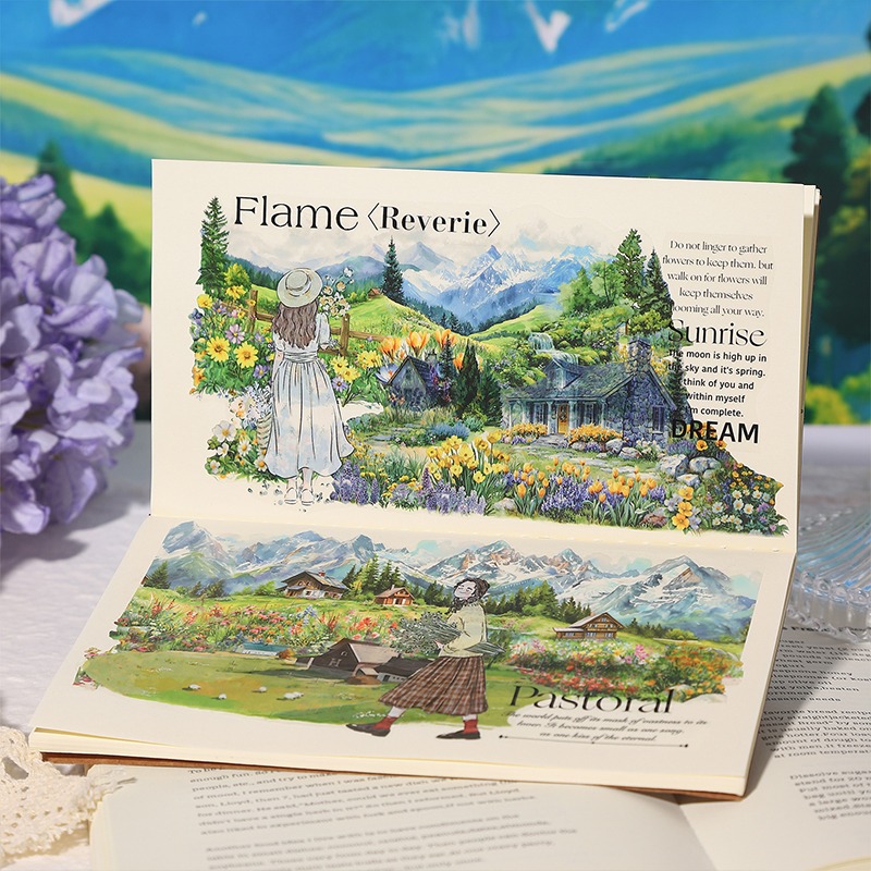 BON BON BONNIE🐰番茄醬少女 小鎮漫野系列 手繪歐風山林風景PET膠帶-細節圖5