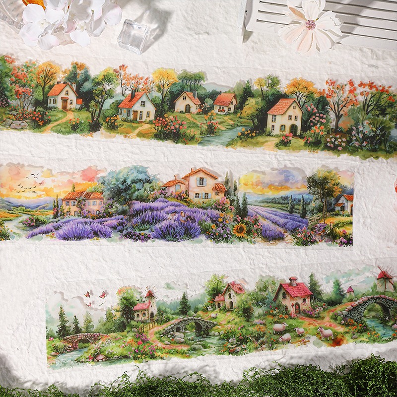 BON BON BONNIE🐰番茄醬少女 小鎮漫野系列 手繪歐風山林風景PET膠帶-細節圖6