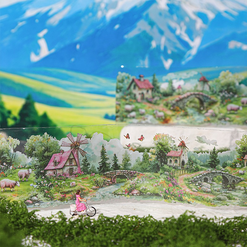 BON BON BONNIE🐰番茄醬少女 小鎮漫野系列 手繪歐風山林風景PET膠帶-細節圖7