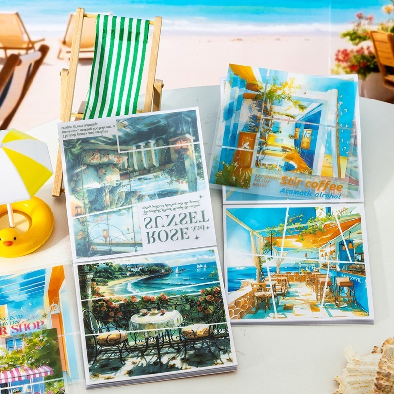 BON BON BONNIE🐰番茄醬少女 海邊系列 風景場景素材和紙 PET分鏡貼紙本-細節圖3