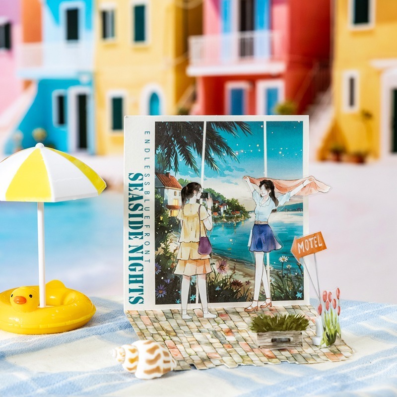 BON BON BONNIE🐰番茄醬少女 海邊系列 風景場景素材和紙 PET分鏡貼紙本-細節圖4