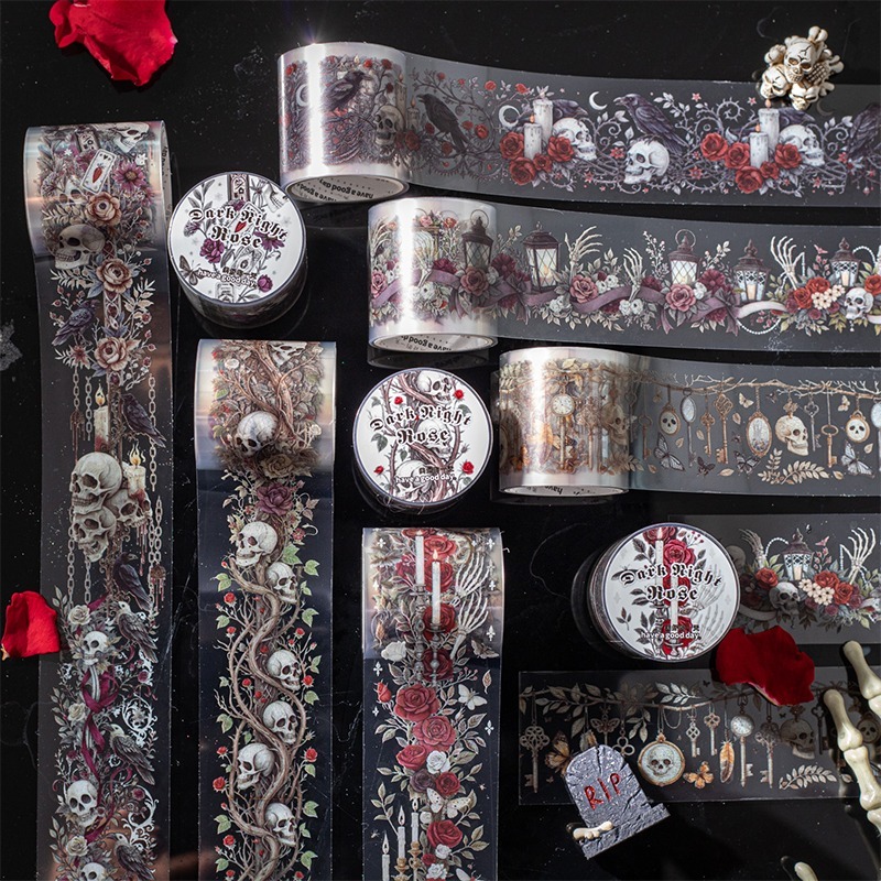 BON BON BONNIE🐰美好的一天 暗夜薔薇系列 暗黑魔法骷髏花卉PET膠帶-細節圖2