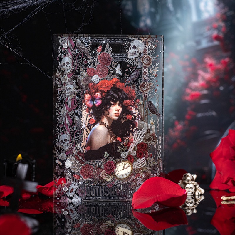 BON BON BONNIE🐰美好的一天 暗夜薔薇系列 暗黑魔法骷髏花卉PET膠帶-細節圖4