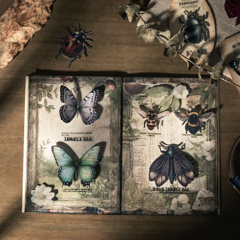 BONBONBONNIE🐰番茄醬少女 昆蟲收藏家系列 大分量復古昆蟲蝴蝶貼紙-細節圖9