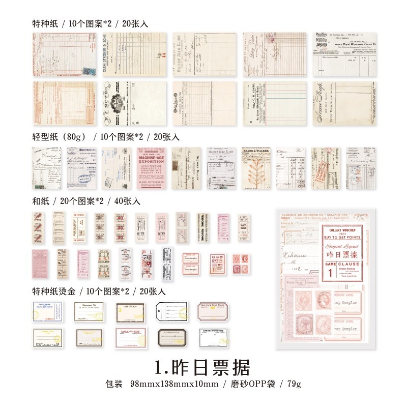 BONBONBONNIE🐰言己 歲月的篇章系列 多材質多尺寸復古手帳素材套裝-規格圖6