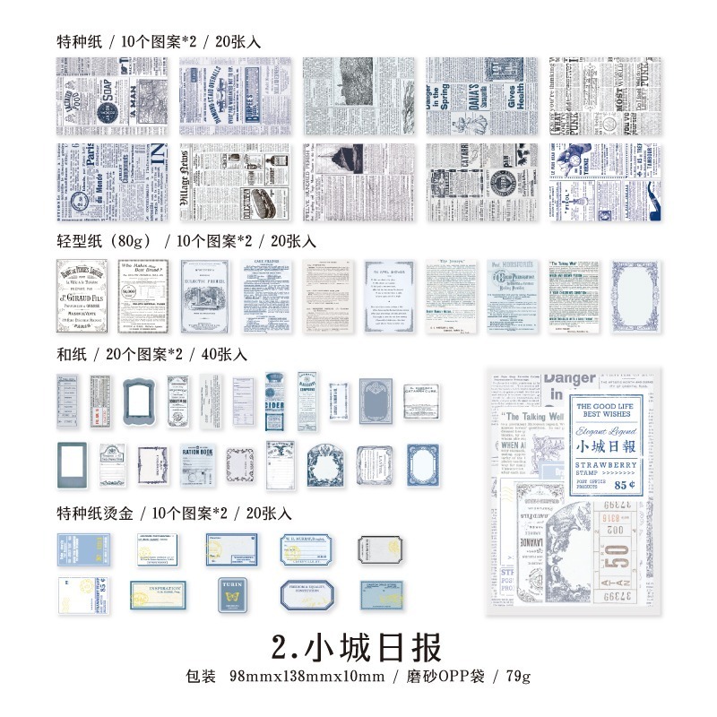 BONBONBONNIE🐰言己 歲月的篇章系列 多材質多尺寸復古手帳素材套裝-規格圖6