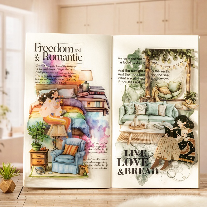 BONBONBONNIE🐰番茄醬少女 斑斕角落系列 水彩暈染居家造景PET貼紙包-細節圖5