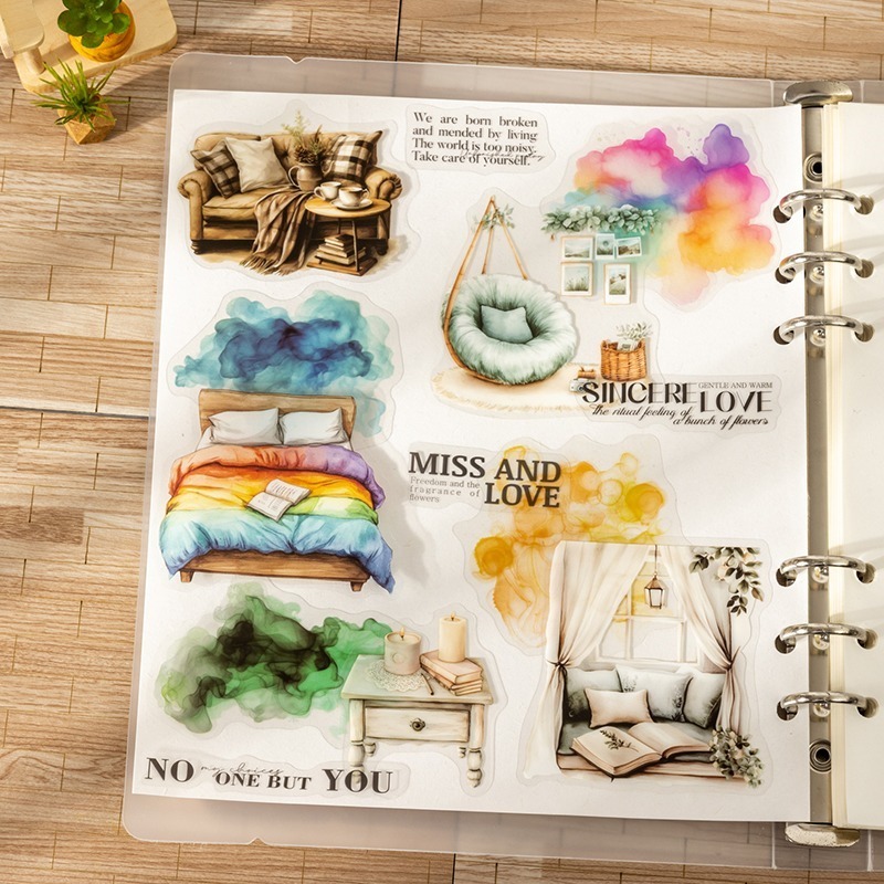 BONBONBONNIE🐰番茄醬少女 斑斕角落系列 水彩暈染居家造景PET貼紙包-細節圖6