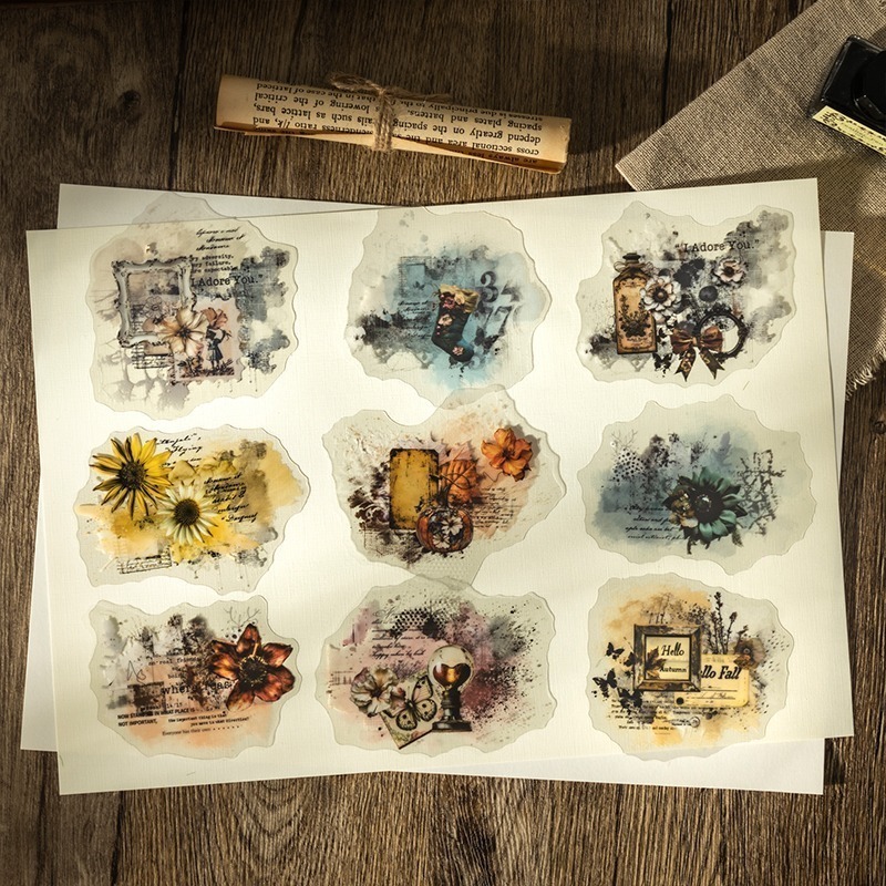 BONBONBONNIE🐰番茄醬少女 那些舊時光系列 復古花卉水彩渲染PET貼紙-細節圖2