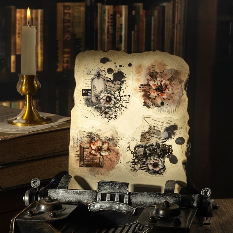 BONBONBONNIE🐰番茄醬少女 那些舊時光系列 復古花卉水彩渲染PET貼紙-細節圖3