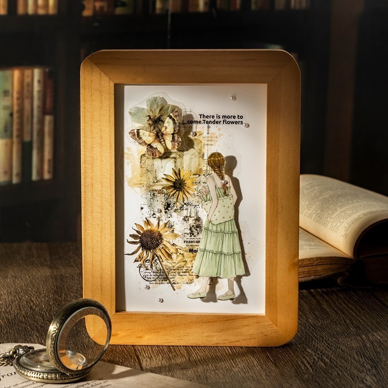 BONBONBONNIE🐰番茄醬少女 那些舊時光系列 復古花卉水彩渲染PET貼紙-細節圖4