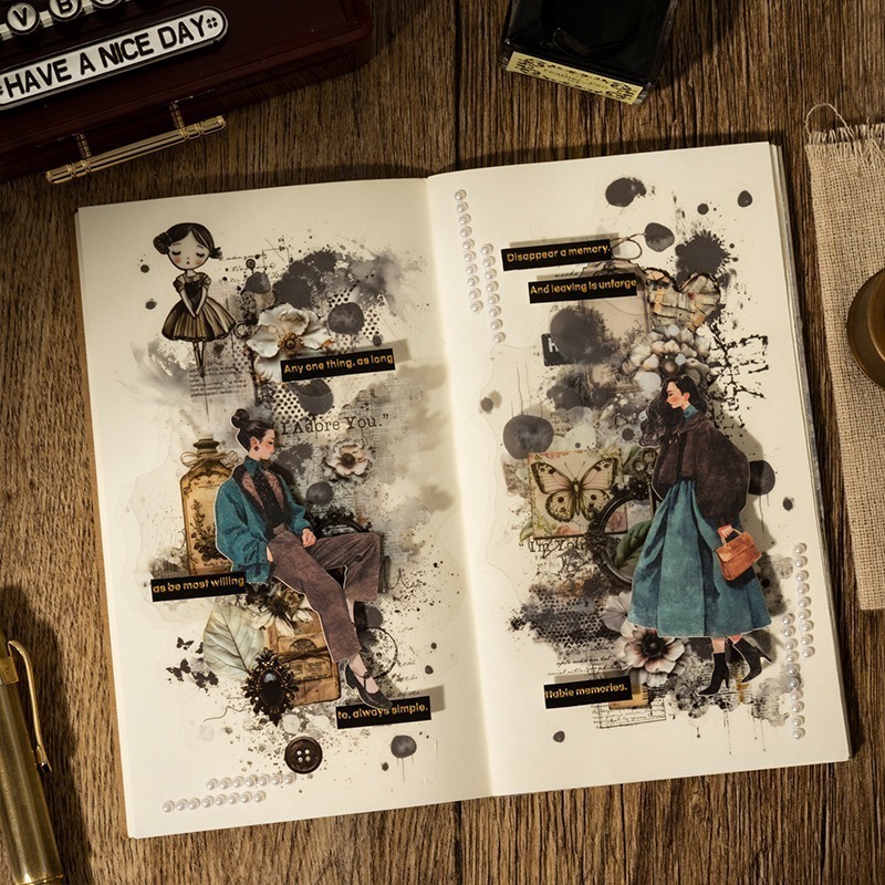 BONBONBONNIE🐰番茄醬少女 那些舊時光系列 復古花卉水彩渲染PET貼紙-細節圖5